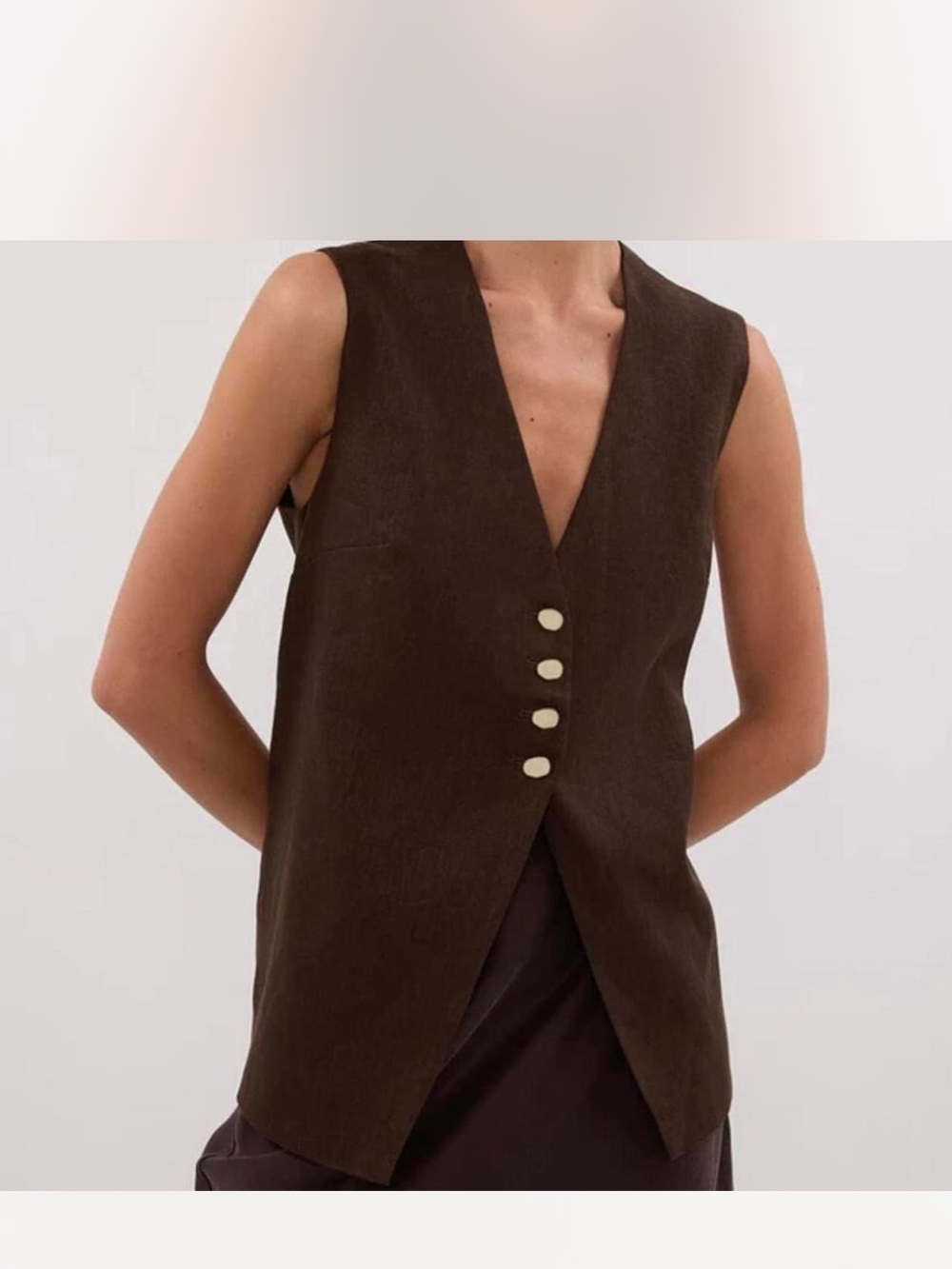 DISSH Know Brown Sleeveless V-Neck Button Front Vest